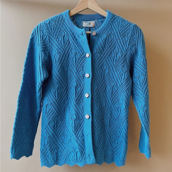Vintage Sky Blue Knit Cardigan - Picture 2 of 4